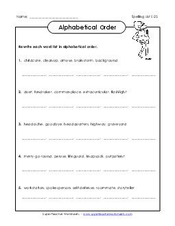 Alphabetical Order (E-25) Spelling E Worksheet