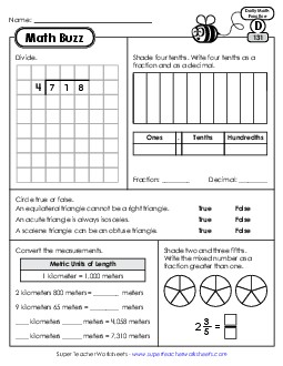 Math Buzz: Week 27 Worksheets 131 through 135 Daily Math Review Worksheet