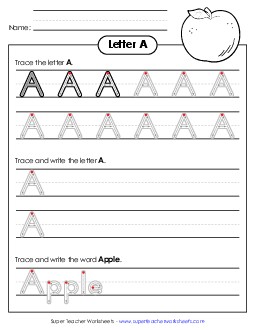 Uppercase A (Outlined Letters) Free Printing Handwriting Worksheet