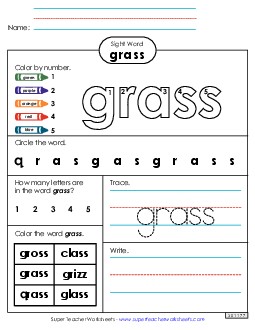 Worksheet 4: Grass Sight Words Individual Worksheet