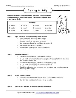 Typing Activity (D-25) Spelling D Worksheet