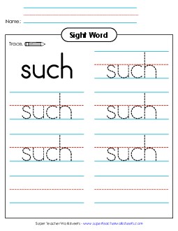 Trace the Word: Such Sight Words Individual Worksheet