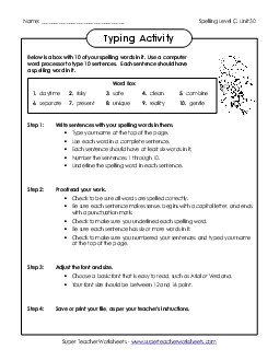 Typing Sentences (C-30)  Spelling C Worksheet