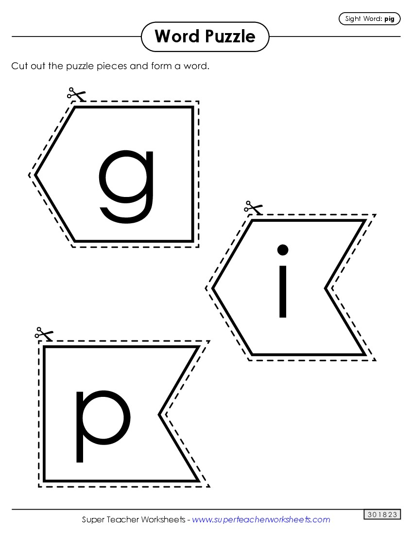 Word Puzzle: Pig Sight Words Individual Worksheet