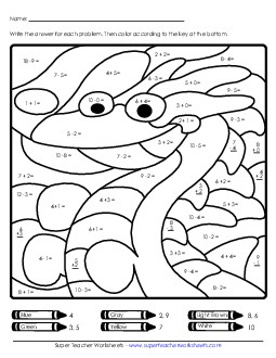 Mystery Picture: Dragon 1st Grade Math Worksheet