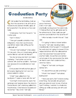 Grad Party (Fiction) 5th Grade Reading Comprehension 5th Grade ELA Worksheet