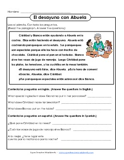 El desayuno con Abuela Spanish Worksheet