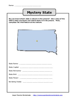 Mystery State: South Dakota States Worksheet