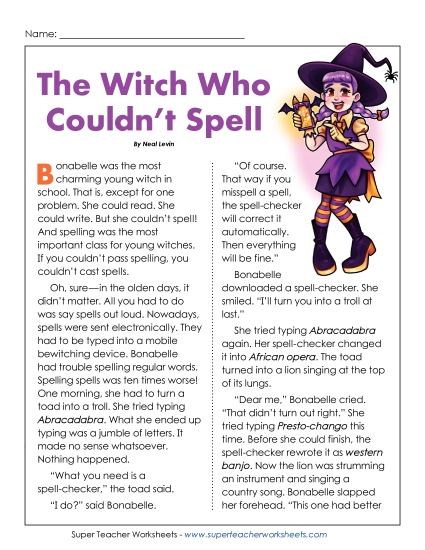 New The Witch Who Couldn't Spell Reading Comprehension Worksheet
