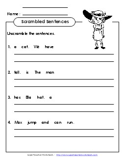 Scrambled Sentences (A-1) Free Spelling A Worksheet