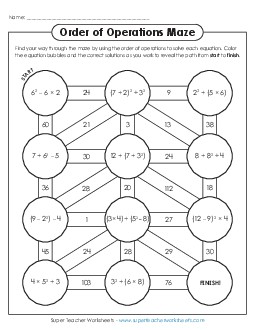 Puzzle: Order of Ops Maze Order Of Operations Worksheet