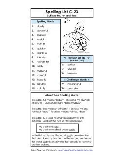 Spelling List C-23 Spelling C Worksheet