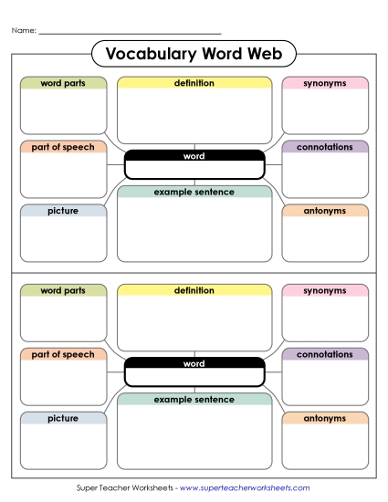 New Vocabulary Word Web Worksheet New Vocabulary Word Web Worksheet