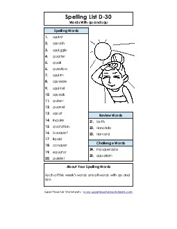 Spelling List D-30 Spelling D Worksheet