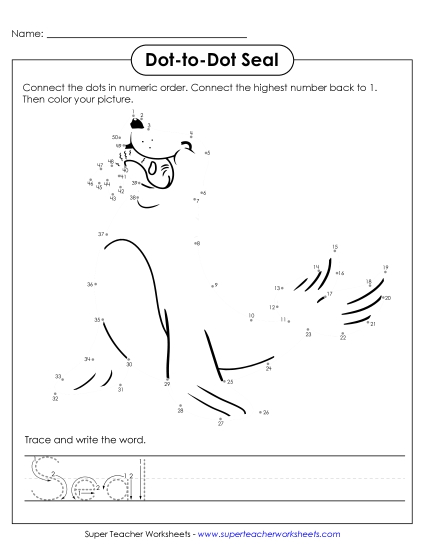 New Count to 50 & Write: Seal Worksheet New Count to 50 & Write: Seal Worksheet