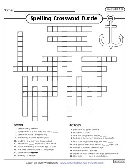 Crossword (E-10) Spelling E Worksheet