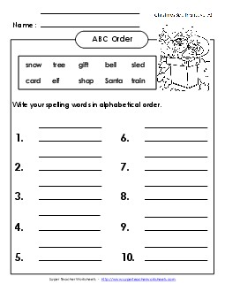 ABC Order: Write List (A-Christmas)  Spelling A Worksheet