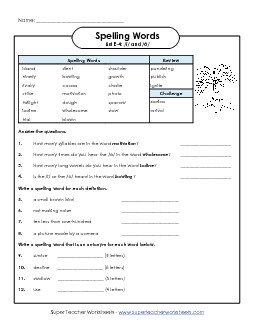 Question Worksheet (E-4) Spelling E Worksheet