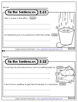 Fix the Sentences E-51 through E-55 Worksheet