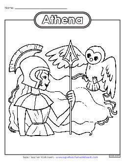 Coloring Page: Athena Greek Mythology Worksheet