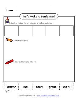 Build a Sentence: Brown Cow Sentences Basic Worksheet