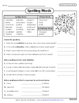 Question Worksheet (Christmas) Spelling F Worksheet