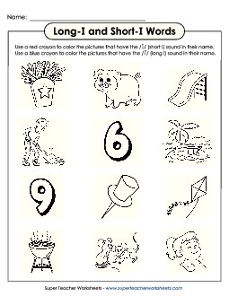 Color Long I and Short I Words Phonics Long Short I Worksheet