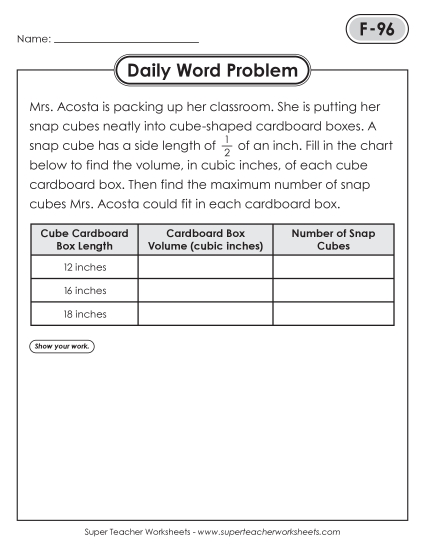 New Daily Word Problems<BR>F-96 through F-100 Worksheet New Daily Word Problems<BR>F-96 through F-100 Worksheet