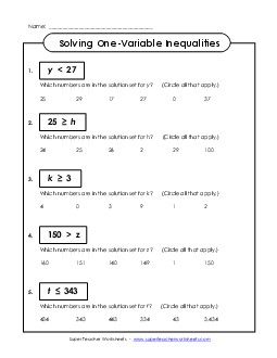 Solution Sets (Basic) Inequalities Worksheet