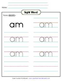 Trace the Word: Am Free Sight Words Individual Worksheet