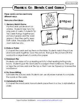 Phonics Card Game (Gr- Blends) Free Phonics Blends Worksheet