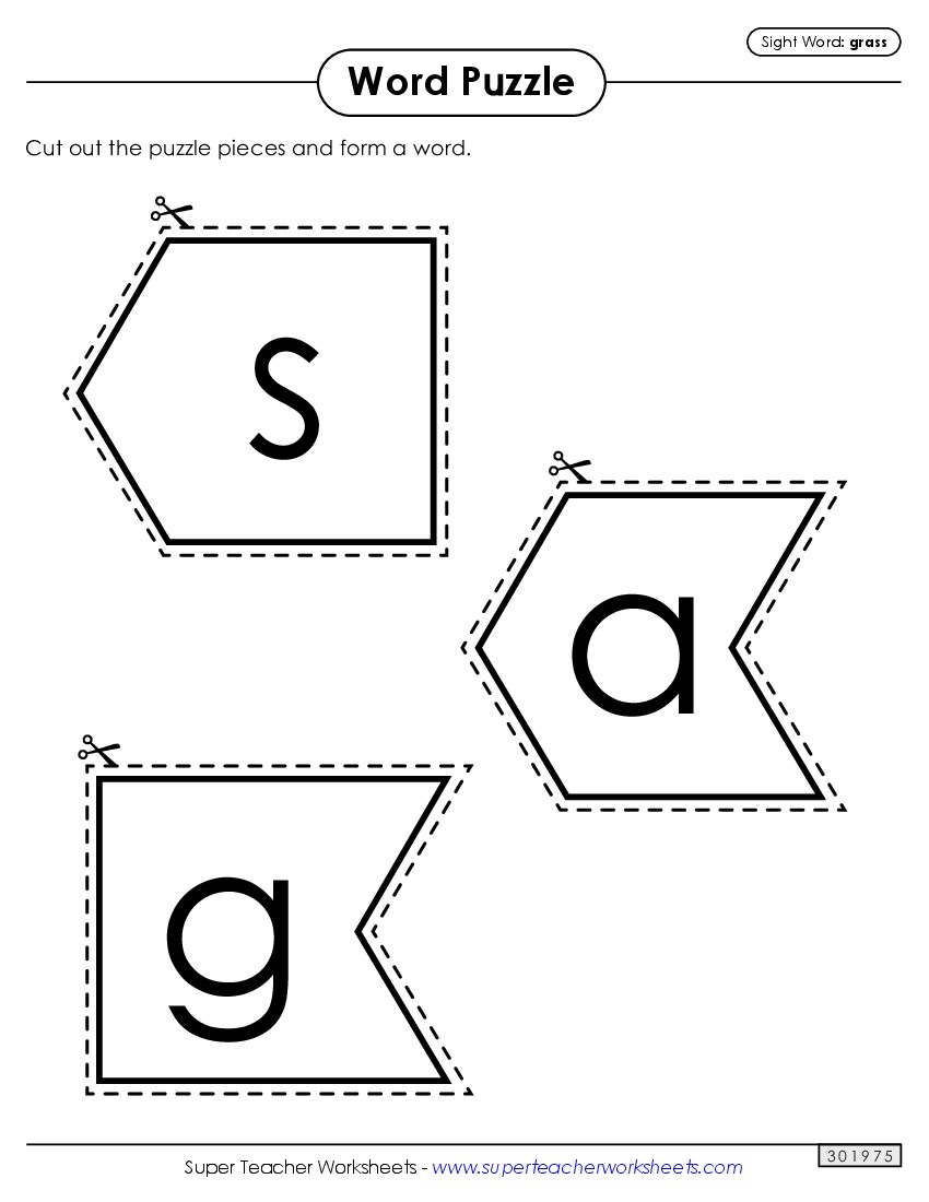 Word Puzzle: Grass Sight Words Individual Worksheet