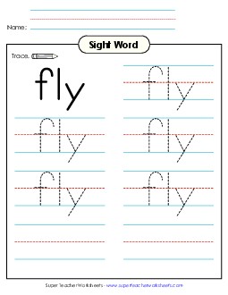 Trace the Word: Fly Sight Words Individual Worksheet