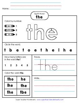 Worksheet 4: The Sight Words Individual Worksheet