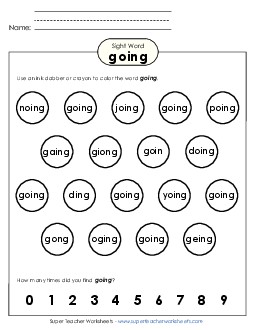 Dab or Color: Going Sight Words Individual Worksheet