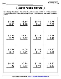 Addition Picture Puzzle: Hot Air Balloon Worksheet