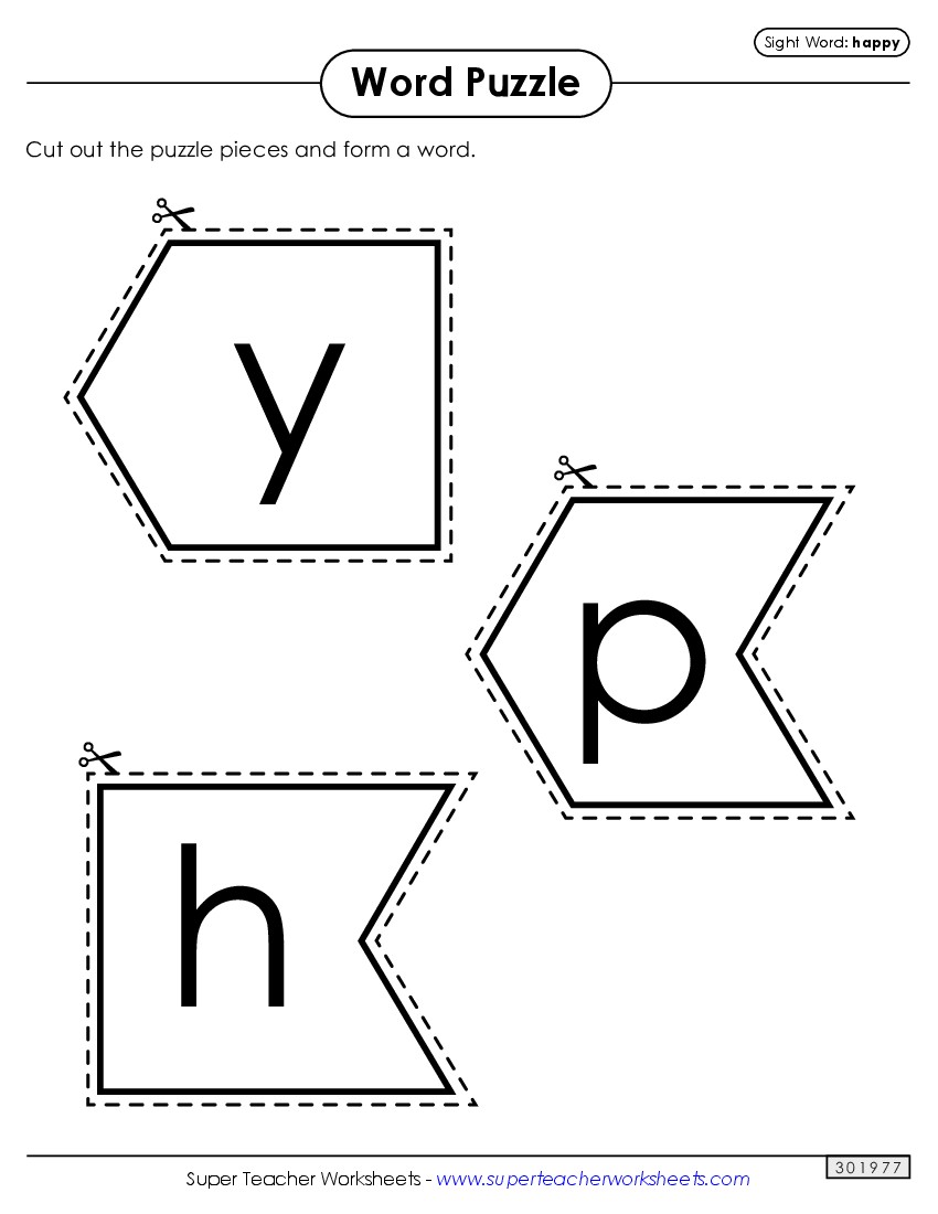 Word Puzzle: Happy Sight Words Individual Worksheet