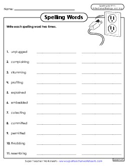 Write Words Twice (F-11) Spelling F Worksheet