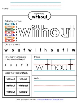 Worksheet 4: Without Free Sight Words Individual Worksheet