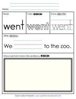 Worksheet 3: Went Sight Words Individual Worksheet