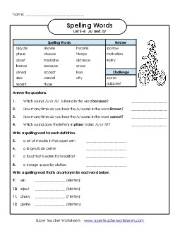 Question Worksheet (E-6) Spelling E Worksheet