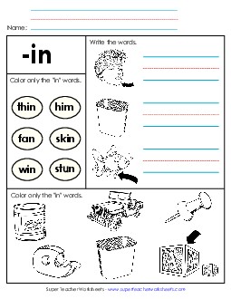 Worksheet 2 (-in Words) Word Families Worksheet