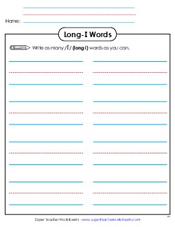 Brainstorm Long I Words Phonics Long Short I Worksheet