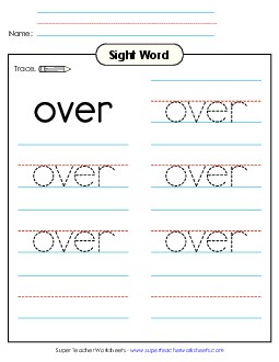 Trace the Word: Over Sight Words Individual Worksheet