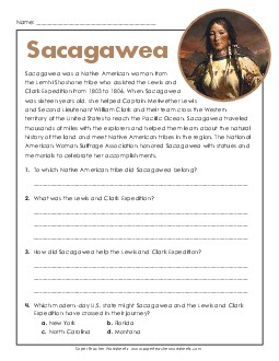 Sacagawea (Short Passage) Reading Comprehension Reading Comp Short Worksheet