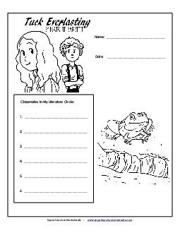 Literature Circles: Cover Page  Free Book Tuck Everlasting Worksheet