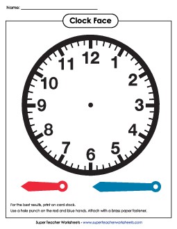 Cut-Out Clock with Hour & Minute Hand 1st Grade Math Worksheet