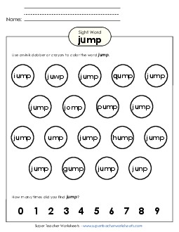 Dab or Color: Jump Sight Words Individual Worksheet