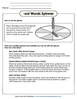 Word Spinner (-ool) Free Word Families Worksheet