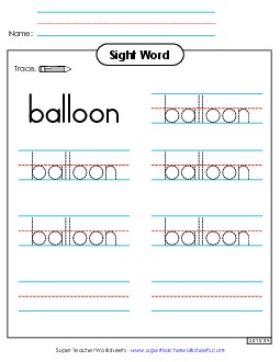 Trace the Word: Balloon Sight Words Individual Worksheet